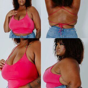 New Klassy Network Strappy Back Crop Pink Open Back Top Brami Builtin Bra XL